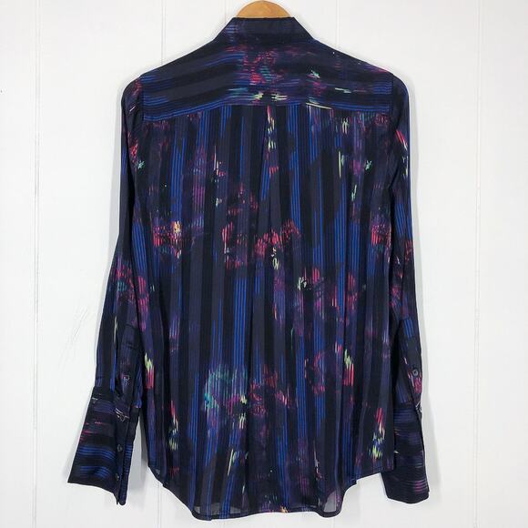 Equipment Silk Button Down Blouse Sheer Long Sleeve "Eleonore" Size Small Blue - Picture 8 of 15